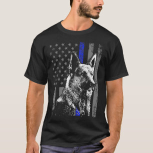 Thin Blue Line Flagga K Tysk Shepherd Police Hund  T Shirt