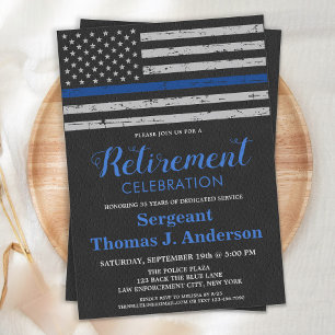 Thin Blue Line Flagga Leather Police Pension Inbjudningar
