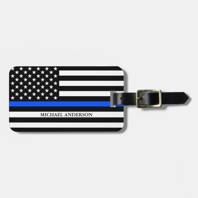 Thin Blue Line Flagga Police Namn Travel Bagagebricka (Horisontell Framsida)