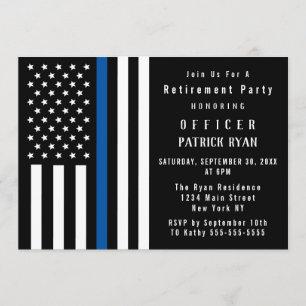Thin Blue Line Flagga Police Pension Party Inbjudningar