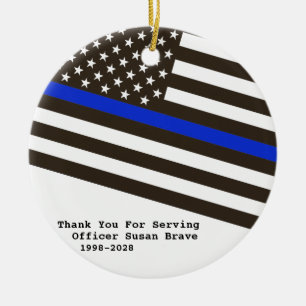 *~* Thin Blue Line Flagga Police Tack Photo Julgransprydnad Keramik