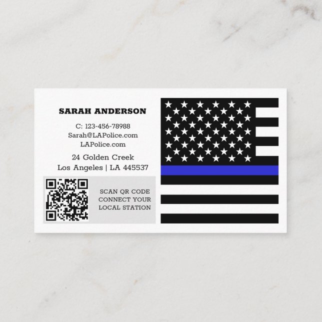 Thin Blue Line Flagga, USA:s polis/Personlig Visitkort (Baksida)