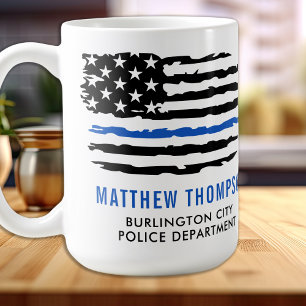 Thin Blue Line Gift - American Flagga USA - Police Kaffemugg