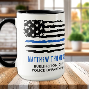 Thin Blue Line Gift - American Flagga USA - Police Mugg