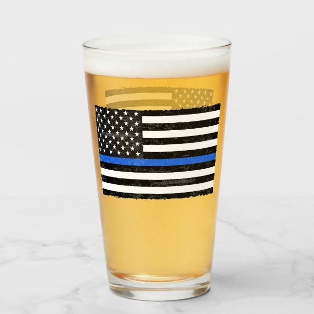 Thin Blue Line Grungy American Flagga Glaskopp (Framsida fylld)