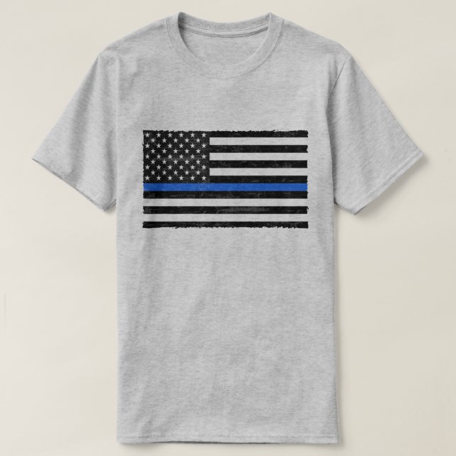 Thin Blue Line Grungy American Flagga T Shirt (Design framsida)