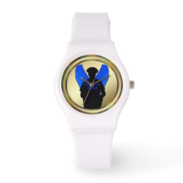 Thin Blue Line Guld Coin Guardian Angel Armbandsur (Framsida)