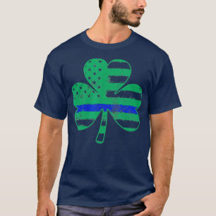 Thin Blue Line Irish Shamrock Police Gift Flagga T Shirt