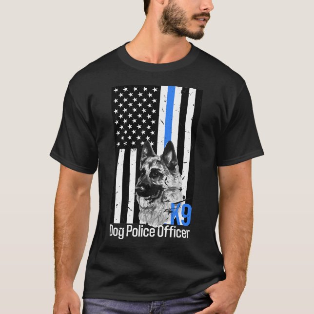 Thin Blue Line K9 Tysk Shepherd Hund Police Office T Shirt (Framsida)