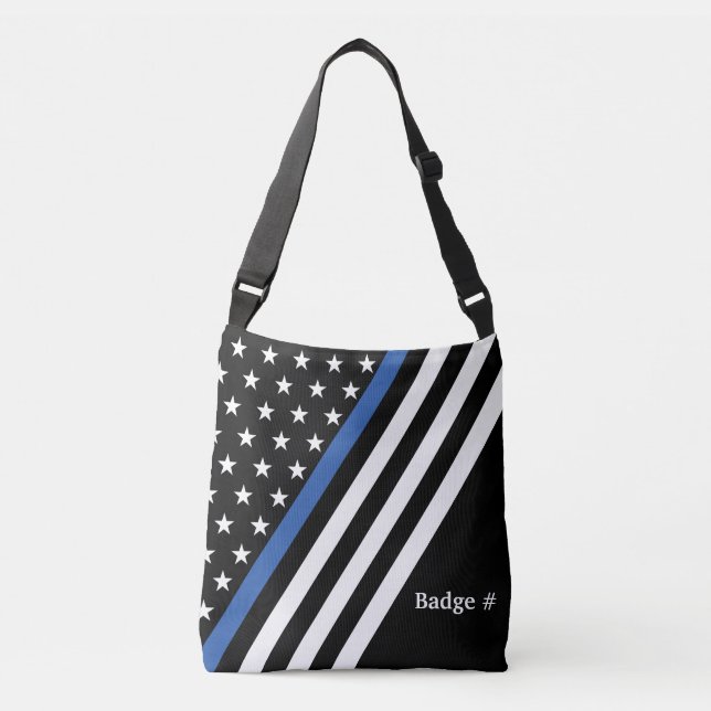 Thin Blue Line Monogram Flagga Crossbody Bag Axelväska (Framsida)