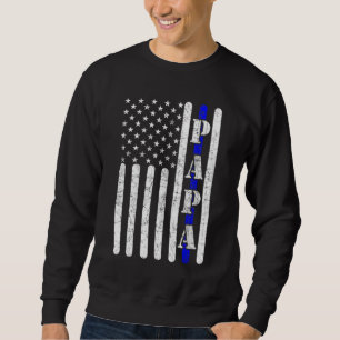 Thin Blue Line Pappa Vintage Police American Flagg Lång Ärmad Tröja