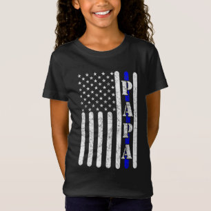 Thin Blue Line Pappa Vintage Police American Flagg T Shirt