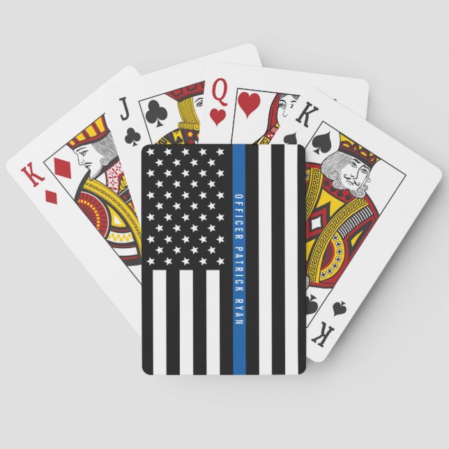Thin Blue Line Police American Flagga Monogram Nam Casinokort (Baksidan)