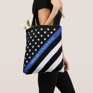 Thin Blue Line Police American Flagga Monogram Tygkasse