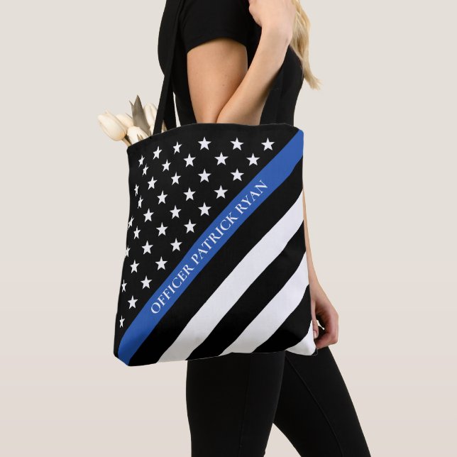 Thin Blue Line Police American Flagga Monogram Tygkasse (Närbild)