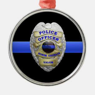 Thin Blue Line Police Badge Metall Ornament