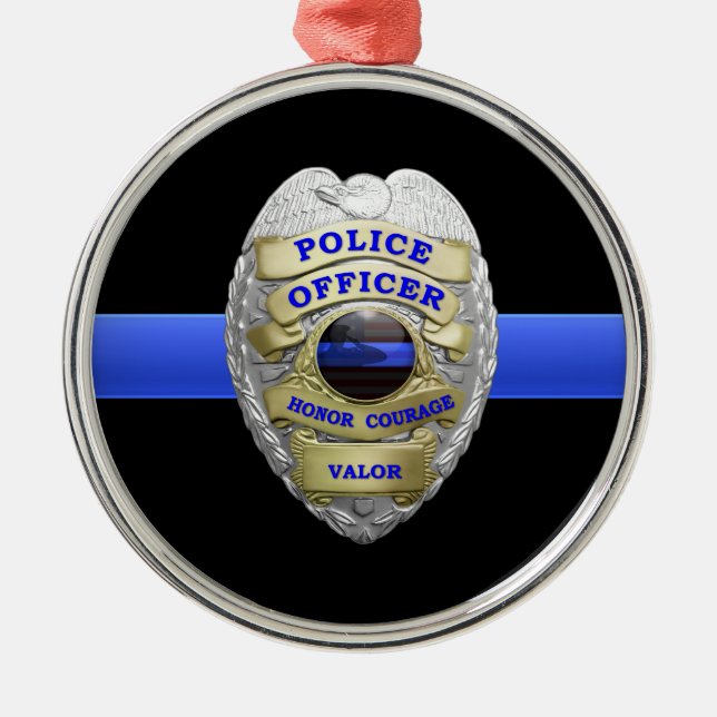 Thin Blue Line Police Badge Metall Ornament (Framsidan)