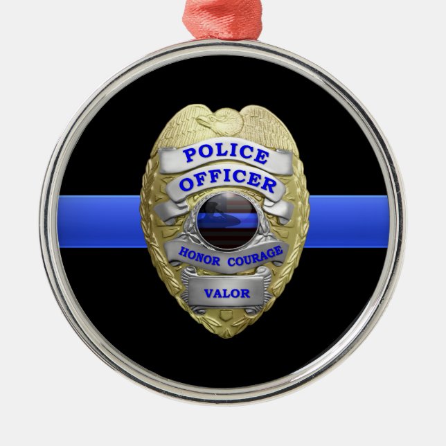 Thin Blue Line Police Badge Metall Ornament (Framsidan)