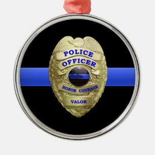 Thin Blue Line Police Badge Metall Ornament