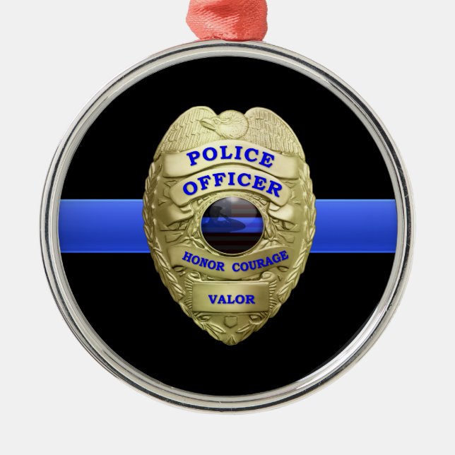 Thin Blue Line Police Badge Metall Ornament (Framsidan)