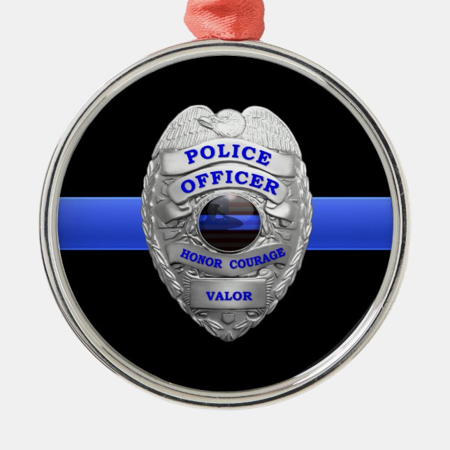 Thin Blue Line Police Badge Metall Ornament (Framsidan)