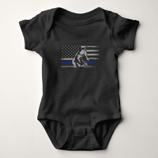 Thin Blue Line Police Belgium Malinois Hund T Shirt (Framsida)