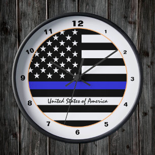 Thin Blue Line Police Flagga & American Flagga / U Rund Klocka