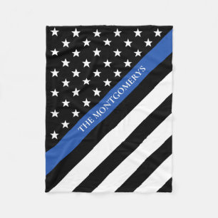 Thin Blue Line Police Flagga Monogram Namn Small Fleecefilt