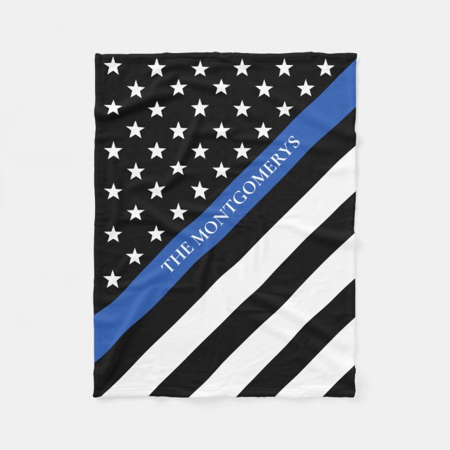 Thin Blue Line Police Flagga Monogram Namn Small Fleecefilt (Framsidan)