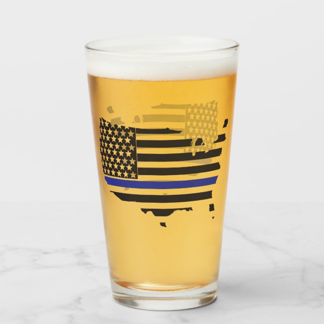 Thin Blue Line Police Support, USA flagga Patrioti Glaskopp (Framsida fylld)