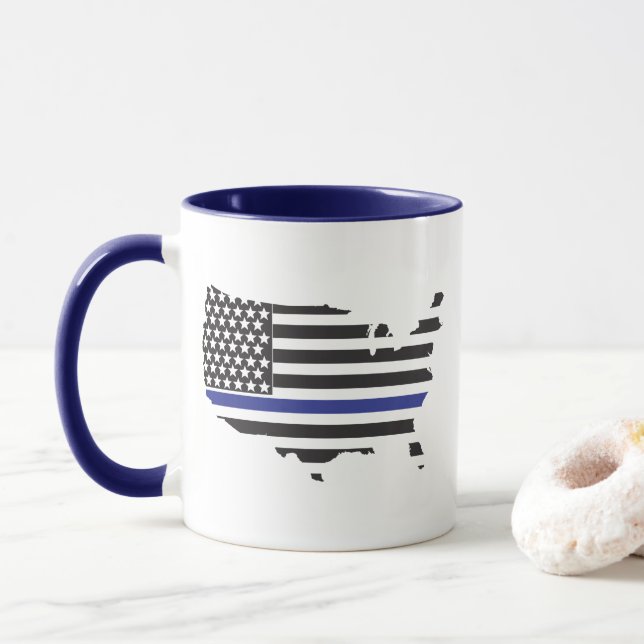 Thin Blue Line Police Support, USA flagga Patrioti Mugg (Med munk)