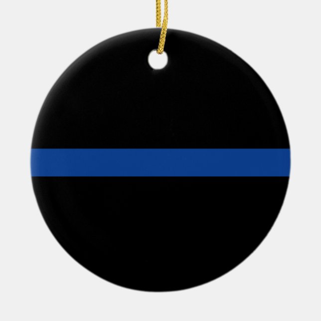Thin Blue Line Police Tillsatta lagar Gift Julgransprydnad Keramik (Framsidan)