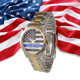 Thin Blue Line Police US FLAGGA Patriotic Armbandsur
