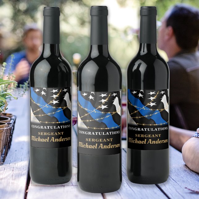 Thin Blue Line Polis Party Guld Grattisar Vinflaska Etikett (Skapare uppladdad)