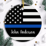 Thin Blue Line - Polischef - Amerikanska Flagga Julgransprydnad Keramik<br><div class="desc">Vi presenterar vår Thin Blue Line Flagga-prydnad, perfekten som tillägg till din helgdag-dekanor och en tänkbar gåva till vilken tillsatta lagar-officer som helst i ditt liv. Denna amerikanska flagga-inspirerade prydnadsföremål har en djärv blå linje som betalar en hyllning till modiga manar och kvinnor som och skyddar våra samhällen varje dag....</div>
