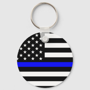 Thin Blue Line - Polischef - Amerikanska Flagga Nyckelring