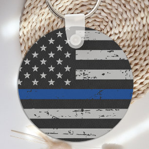Thin Blue Line - Polischef - Amerikanska Flagga Nyckelring