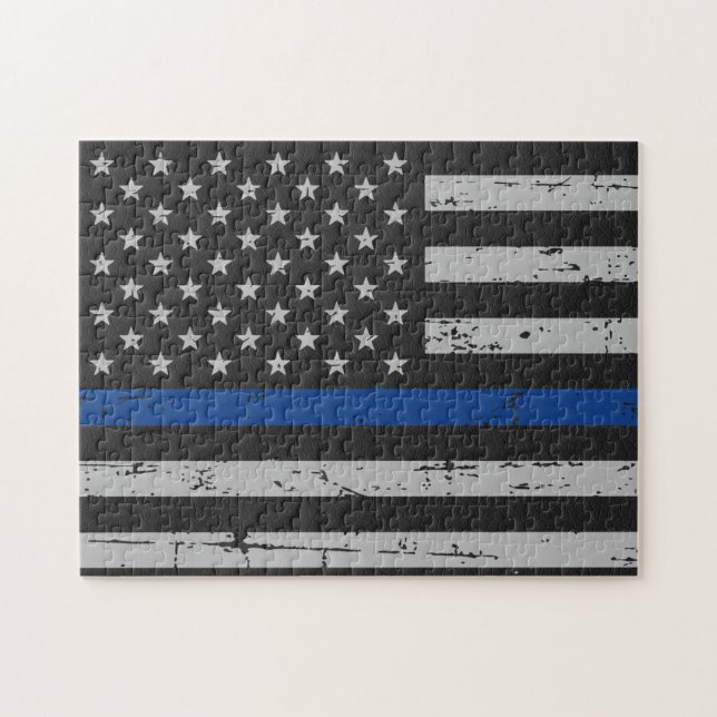 Thin Blue Line - Polischef - Amerikanska Flagga Pussel (Horisontell)