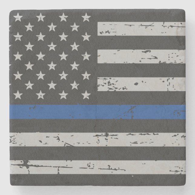 Thin Blue Line - Polischef - Amerikanska Flagga Stenunderlägg (Framsidan)