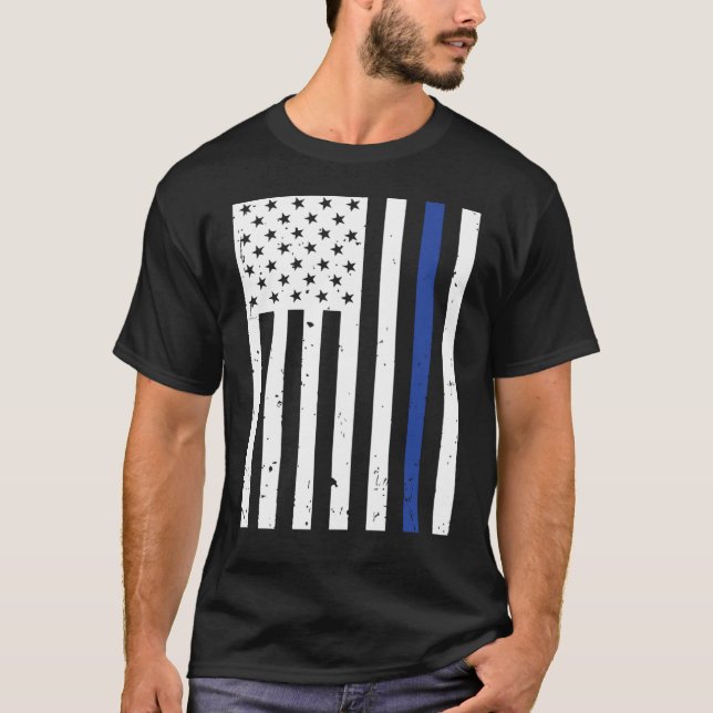 Thin Blue Line Polisen USA flagga T Shirt (Framsida)