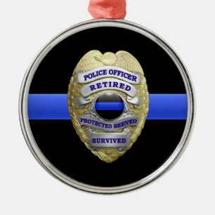 Thin Blue Line Retrött Badge Metall Ornament