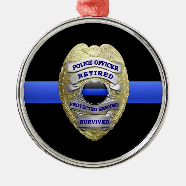 Thin Blue Line Retrött Badge Metall Ornament (Framsidan)