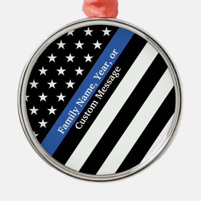 Thin Blue Line Stars och stripes Metall Ornament (Framsidan)