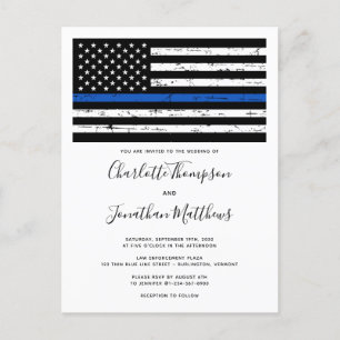 Thin Blue Line Tillsatta lagar polis Bröllop Inbjudan Vykort