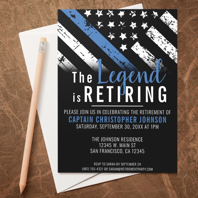 Thin Blue Line Tillsatta lagar polis Pension Inbjudningar (A perfect retirement party invitation for a retiring law enforcement police officer, chief, sheriff!)