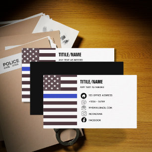 Thin Blue Line Tillsatta lagar polisman Flagga Magnetiska Visitkort