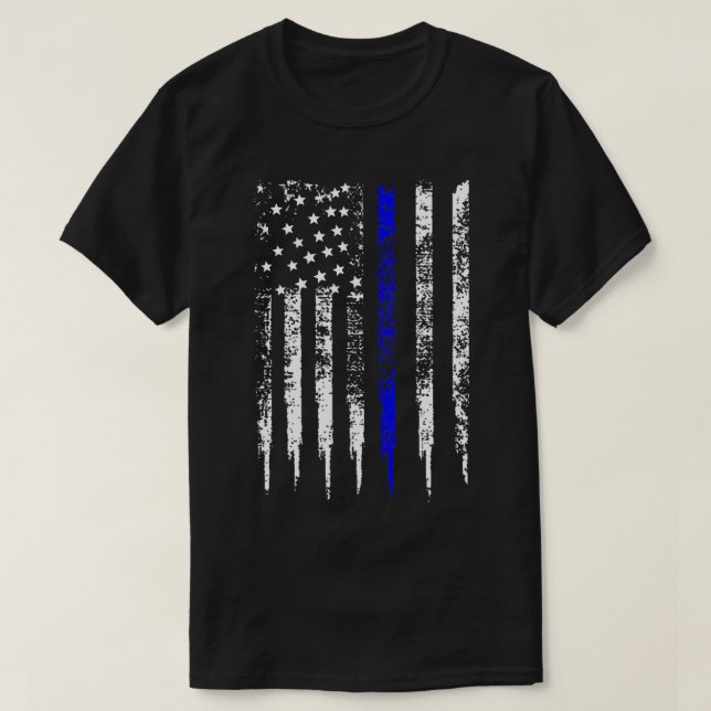 Thin Blue Line US Flagga DISTRESSED-polisens Enfor T Shirt (Design framsida)