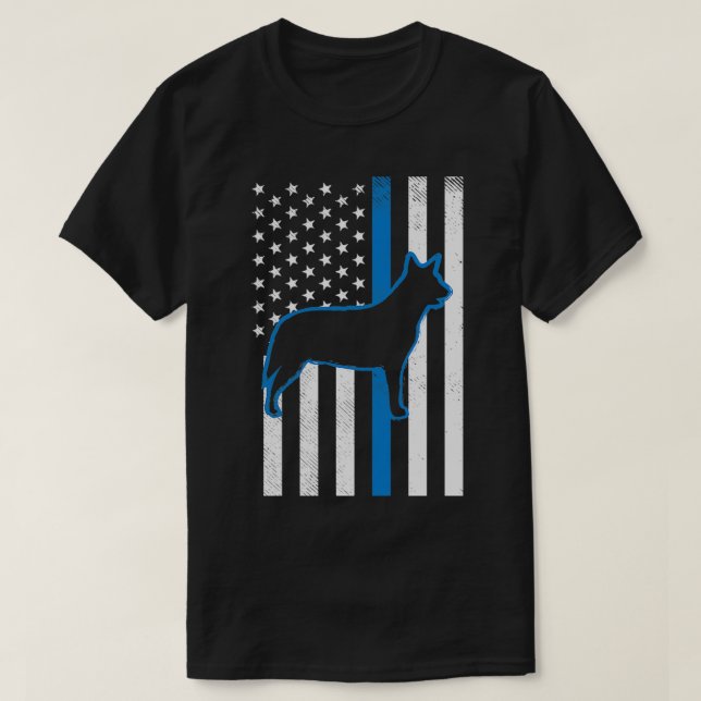 Thin Blue Line US Flagga Heeler Police Cattle Hund T Shirt (Design framsida)