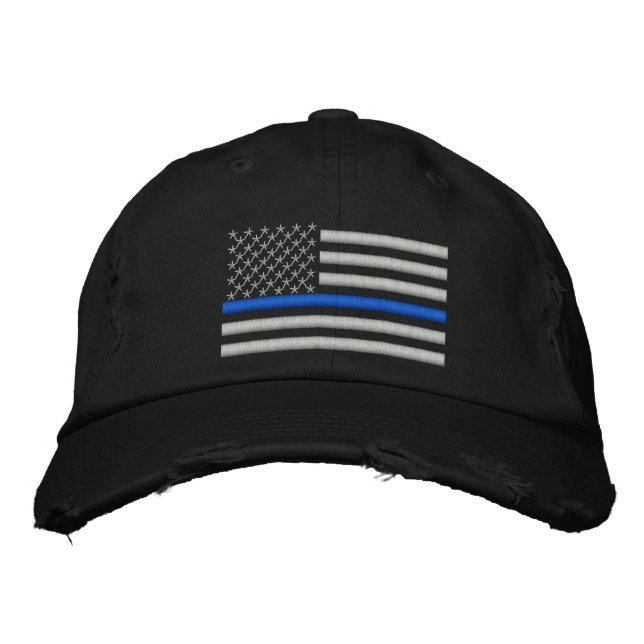 Thin Blue Line US Flagga i Silver Broderad Keps (Framsida)