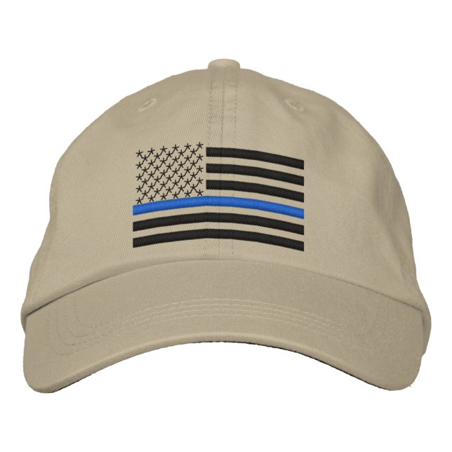 Thin Blue Line US-Flagga i svart Broderad Keps (Framsida)